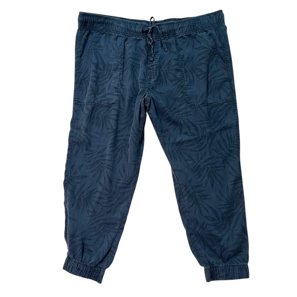 Orvis joggers XXL pants Blue floral leaves Elastic pull on waist Relaxed Womens